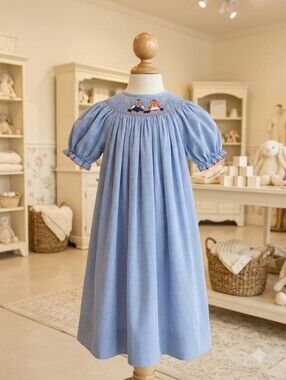 Amanda Remembered Blue Checkered RaggedyAnn And Andy Smocked  Kids Dress Sz 6